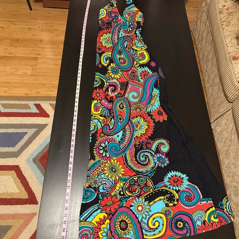 Paisley Halter Maxi Dress Colorful Floral Print Sleeveless Long Dress - Picture 13 of 16